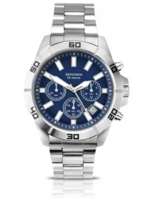 Image of Sekonda Mens Chronograph Dark Blue Dial Stainless Steel Bracelet...