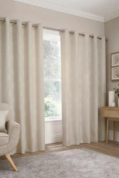 Image of Appletree 'Harvest' Embroidered Appletree Motif Pair of Eyelet Curtains Natural
