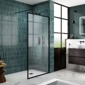 Image of Hudson Reed Full Outer Framed Wetroom Screen 900mm W x 1950mm H with Support Bar 8mm Glass - Matt Black