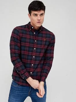 Image of Farah Brewer Check Organic Cotton Oxford Shirt - Red/Navy, Red Size M Men
