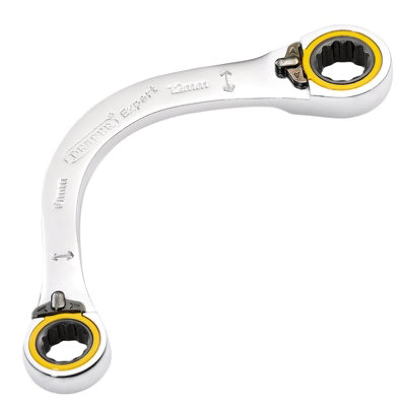 Image of Draper Expert Hi Torq Double Ring Ratchet Half Moon Spanner 8242RMM Range Metric: 10mm x 12mm