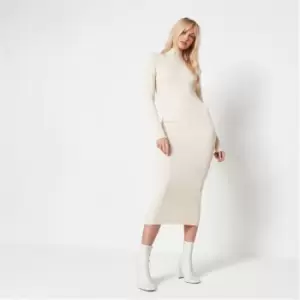 image of Missguided Recycled Tall High Neck Rib Knit Midaxi Dress - Cream