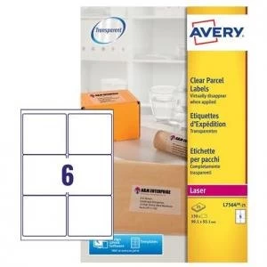 image of Avery Parcel Labels Clear Gloss Laser 99.1x93.1mm Ref L7564 25 Pack of