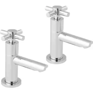 image of Deva Motif Taps Basin Pillar (2 Pack) in Chrome Brass