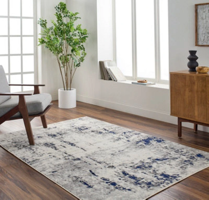 Image of Livabliss Abstract Modern Marble Dark Blue Josefa Area Rug 150 X 213.36cm - Easy Care, Non Shedding, Ideal For Living Room & Bedroom