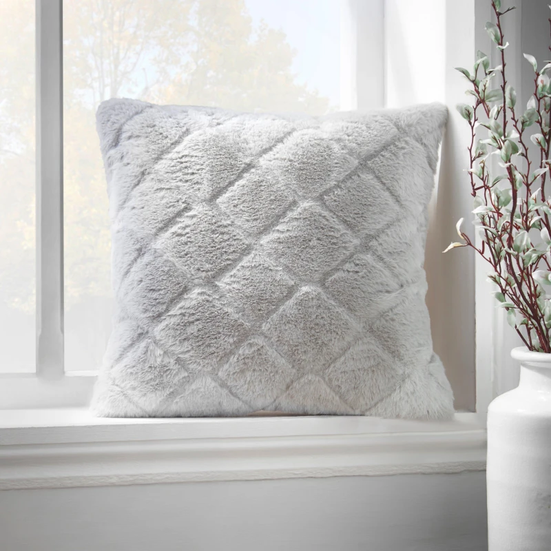 Image of Catherine Lansfield Catherine Lansfield 'Cosy Diamond' Cushion in Silver Size: 43cm x 43cm Silver 43cm x 43cm Unisex 5057681948362