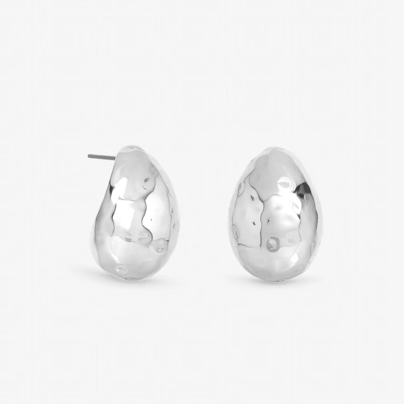 Image of Mood silver Plated Textured Dome Hoops Silver female One Size