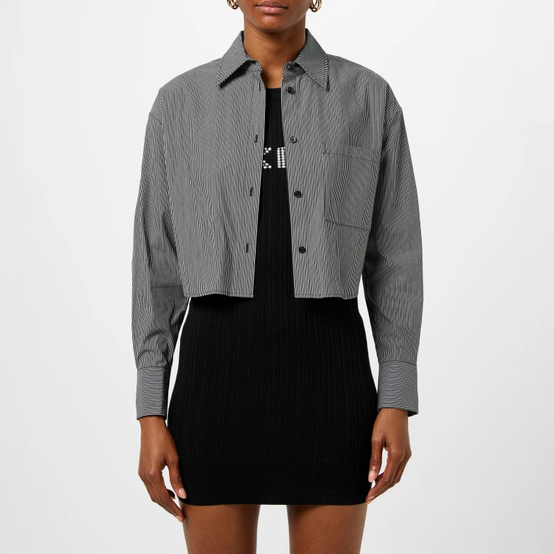 Image of DKNY Womens Cropped Stripe Long Sleeve Oxford Shirt Blue female 14 (L)