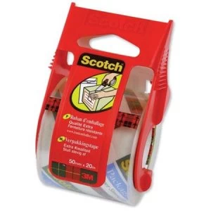 image of Scotch Extra Quality 50mm x 20m Packaging Tape Clear in a Compact Dispenser