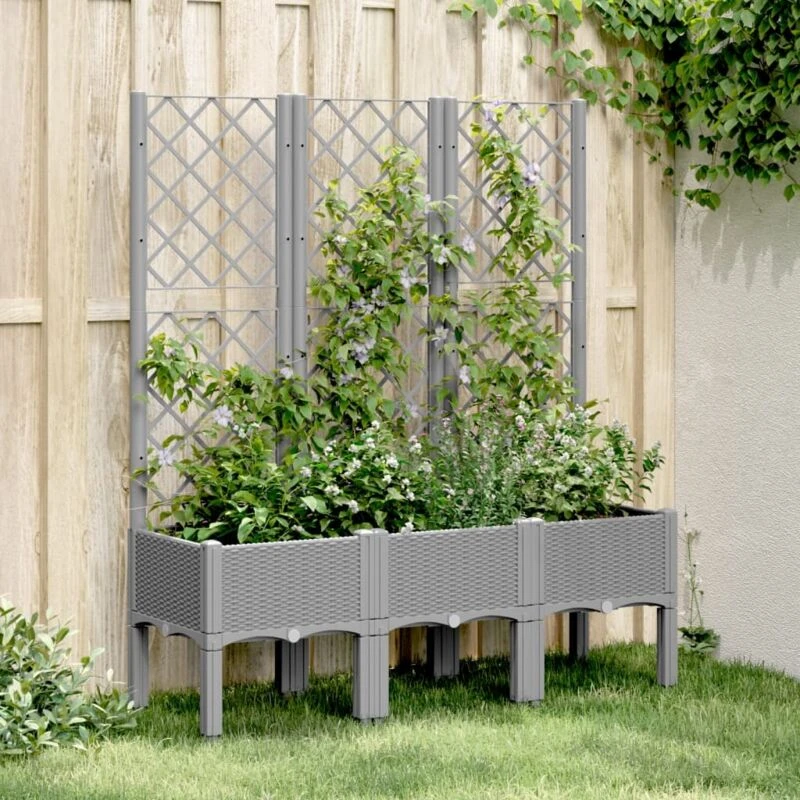 Image of VIDAXL Garden Planter with Trellis Light Grey 120x40x142cm PP vidaXL 8721012411340
