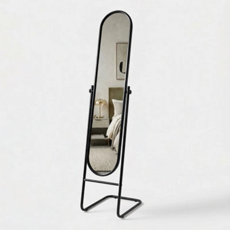 Image of Harbour Housewares Round Full-Length Mirror - 153Cm X 30Cm - Black - Large Tall Freestanding Mirror For Bedrooms & Hallways