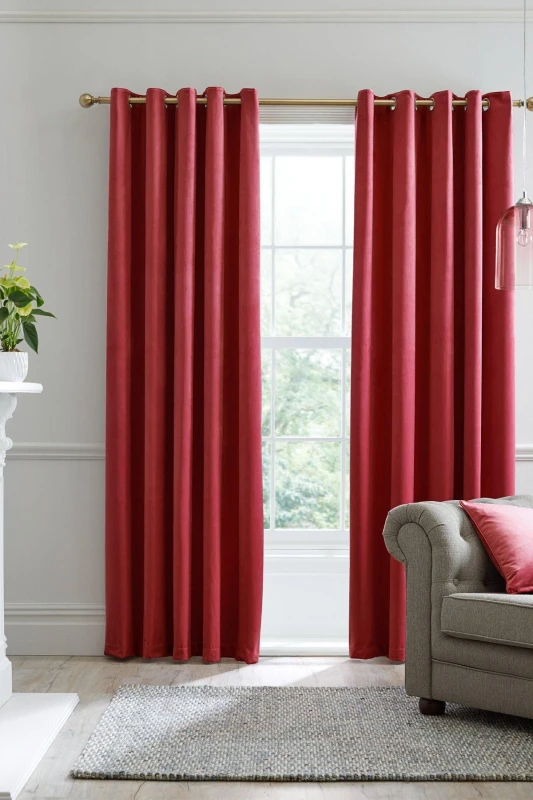 Image of Laurence Llewelyn-Bowen Montrose Thermal Velvet Eyelet Curtains in Blush - Red Red 90x90 Inch