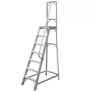 Image of 1.7m Heavy Duty Single Sided Fixed Step Ladders Handrail Platform Safety Barrier