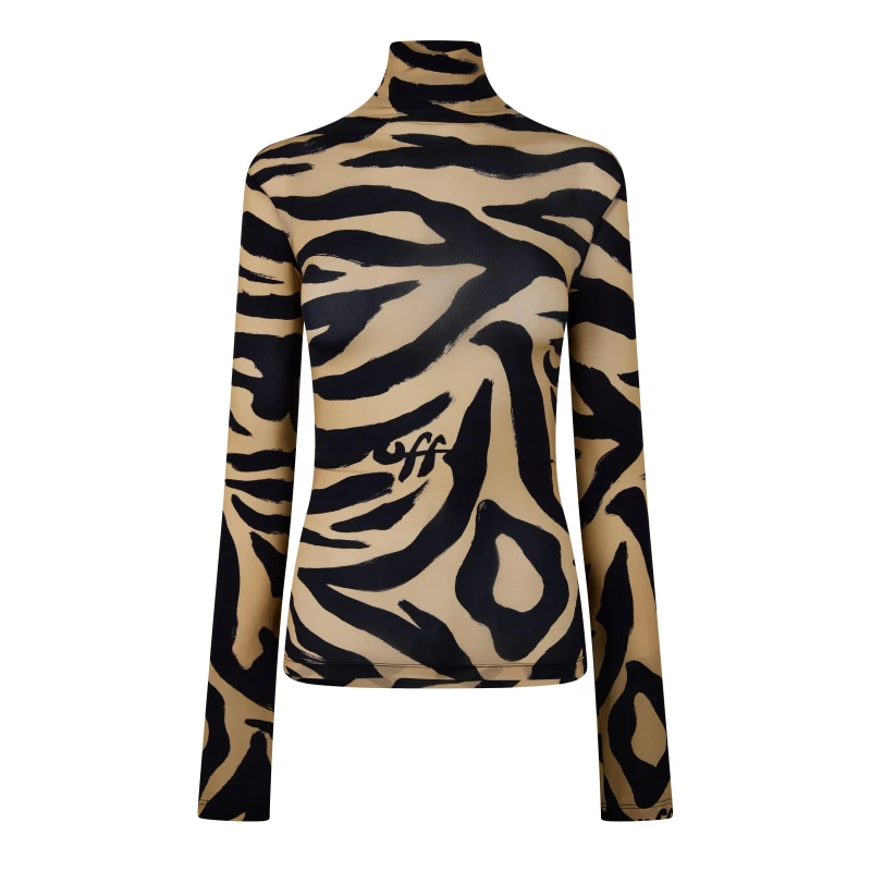 Image of OFF White Womens Zebra Turtleneck Sweater Crew Sweaters 4 (36) Cream 66104069230