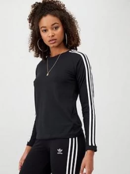 Image of Adidas 3 Stripe Long Sleeve Top - Black, Size 2Xs, Women