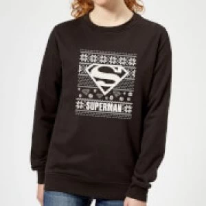 Image of DC Superman Knit Pattern Womens Christmas Sweatshirt - Black