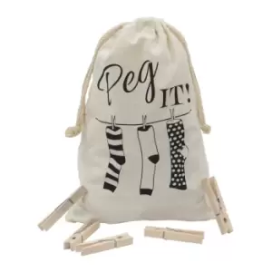 Image of Jvl Peg It, Peg Bag With Wooden Pegs, Pack Of 100