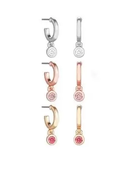 image of Mood Mood Tri Tone Multi Coloured Crystal Huggie Hoop Earrings - Pack of 3, Multi, Women