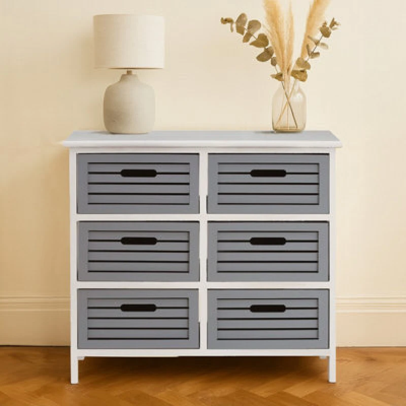 Image of Premier Housewares Vermont 6 Grey Drawers Unit, Delivered Fully Assembled Grey