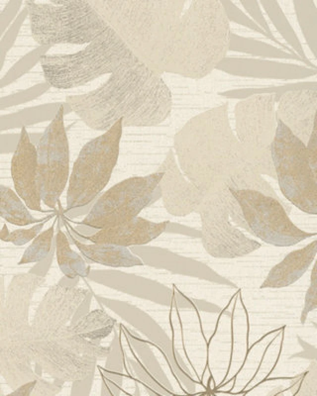 Image of Galerie The New Design Book Beige Tropical Leaves Embossed Wallpaper
