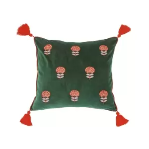 Image of Joules Golden Hour Stripe Embroidered Cushion 45cm x 45cm, Green