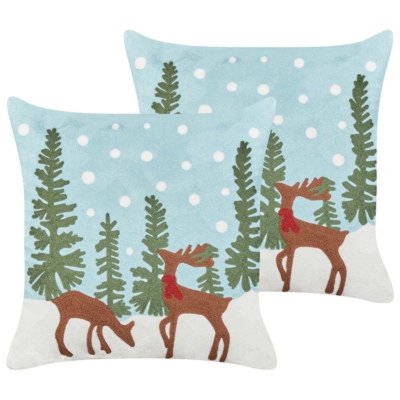 Image of Beliani Set Of 2 Decorative Cushions Peppermint Cotton 45 X 45cm Light Blue