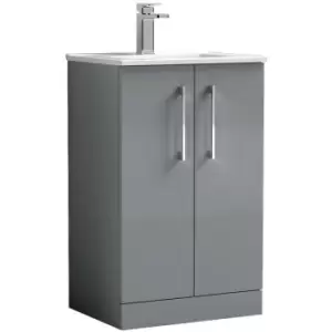 Image of Arno Gloss Cloud Grey 500mm 2 Door Vanity Unit with 18mm Profile Basin - ARN1301B - Cloud Grey - Nuie