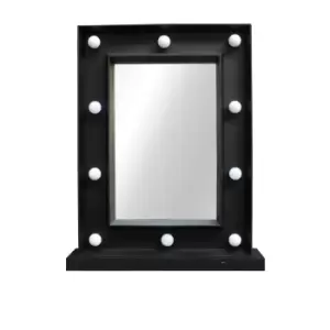 image of 30 x 38cm Hollywood LED Light Small Square Black Dressing Table Make Up Mirror - TJ Hughes