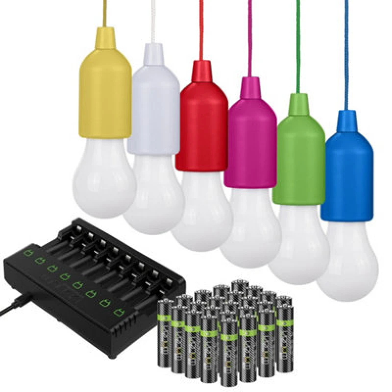 Image of Valiant Hanging Lights (6-Pack) Battery Powered plus 24 x AAA Batteries plus 8-Way Charging Dock Multi unisex