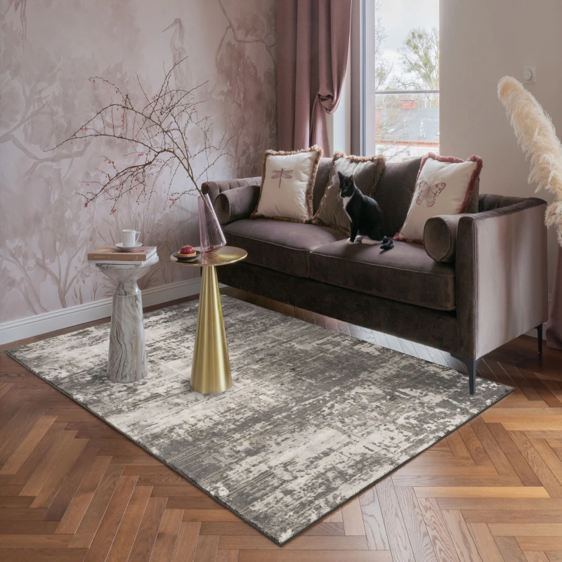 Image of Mayfair Living Room Area Rug Metallic Sheen Contemporary Modern Abstract Design - Grey 120Cm X 170Cm