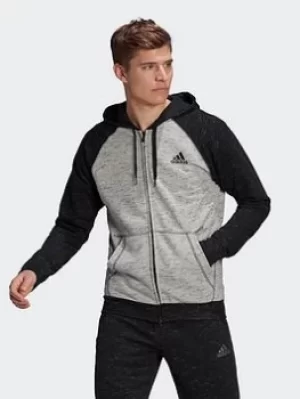 Image of adidas Essentials Melange Small Logo Hoodie, Grey/Black Size M Men