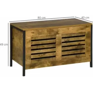 Image of Homcom - Louvered Storage Shoe Bench Chest with Lift Top, Rustic Brown