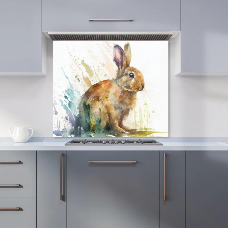 Image of Warren Reed - Designer Rabbit Splash Watercolour Kitchen Splashback in Brown Size: 600mm x 750mm Brown Unisex 600mm x 750mm