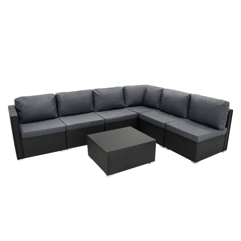 Image of Monstershop Rattan Modular 7 Piece Furniture Set - Black Unisex