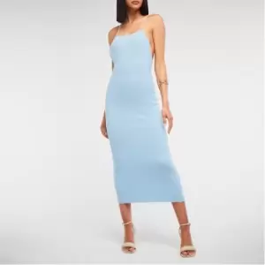 Missguided Mock Pearl Strap Rib Knit Midaxi Dress - Blue