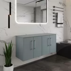 Image of Juno Wall Hung 4-Door Vanity Unit with Worktop 1200mm Wide - Coastal Grey - Hudson Reed