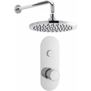 image of Nuie - Round Thermostatic Concealed Push Button Shower Valve with Fixed Head and Arm - Chrome