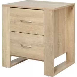 Image of 2 Drawer Modern Boxy Bedside Table w/ Handles Elevated Base Oak Brown - Homcom