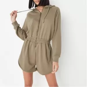 image of Missguided Drawstring Hoodie Playsuit - Green