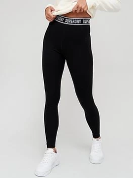 Image of Superdry Logo Tape Legging - Black, Size 12, Women