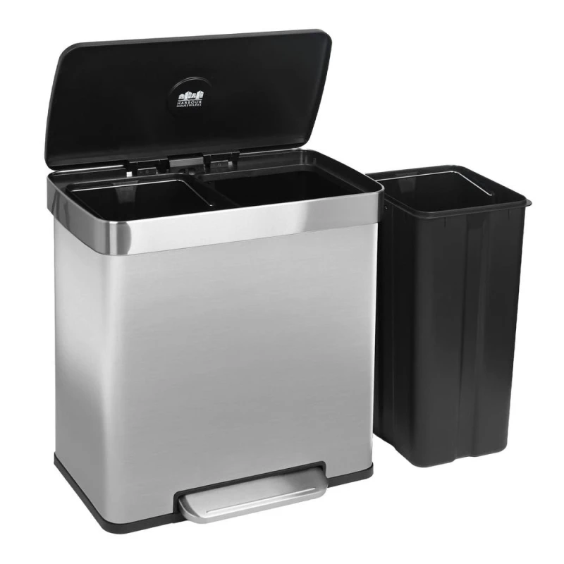 Image of Harbour Housewares 60L Double Kitchen Pedal Bin - Stainless Steel Waste Bin (2 x 30L) in Silver Silver Unisex
