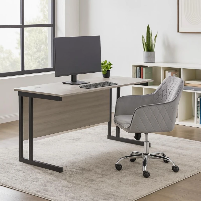 Image of KOSY KOALA KOSY KOALA Grey Office Desk with Grey Velvet Upholstered Chair Wooden Room Furniture Grey One Size Unisex 5061055341642