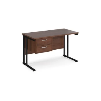 image of Office Desk Rectangular Desk 1200mm With Pedestal Walnut Top With Black Frame 600mm Depth Maestro 25 MC612P2KW