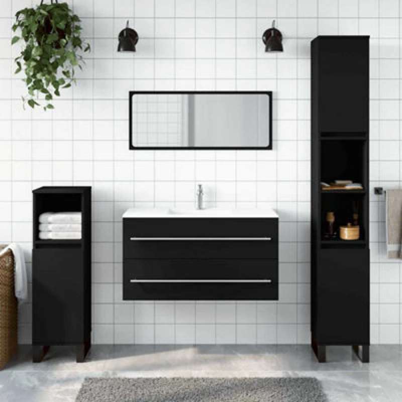 Image of Vidaxl Bathroom Cabinet With Mirror Black Engineered Wood