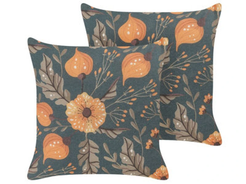 Image of Beliani Set Of 2 Decorative Cushions Sotol 45 X 45cm Multicolour Floral Pattern