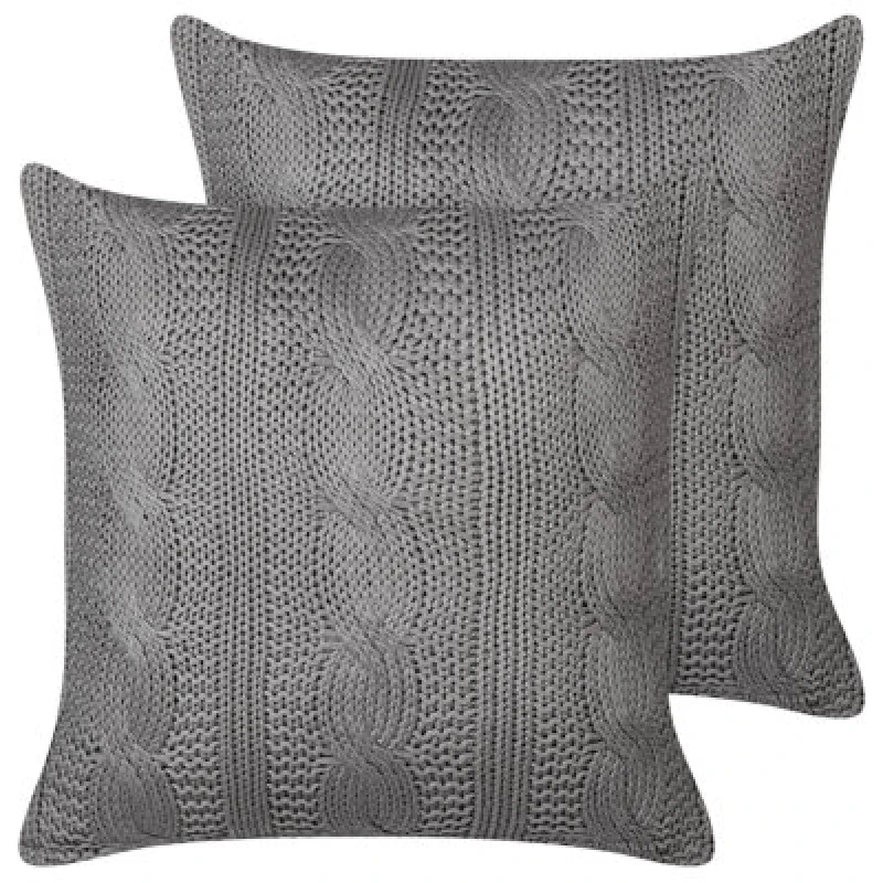Image of Beliani Set Of 2 Decorative Cushions Constylis Cotton 45 X 45cm Dark Grey Solid