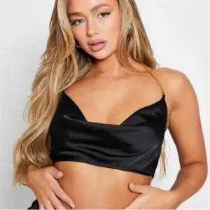 image of I Saw It First Chain Detail Satin Crop Top - Black