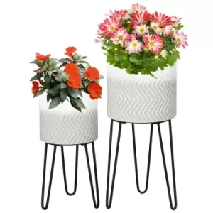 Image of HOMCOM Metal Plant Stand Set of 2 with Legs, Decorative Round Planters with Stands Flower Pot Holders for Living Room, Bedroom