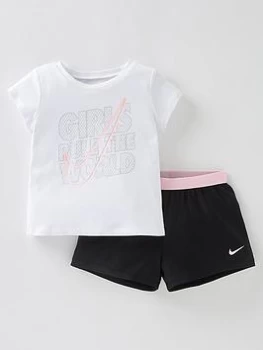 image of Nike Younger Girl Practice Perfect 2 Piece Short Set - White/Black, Size 12 Months, Women