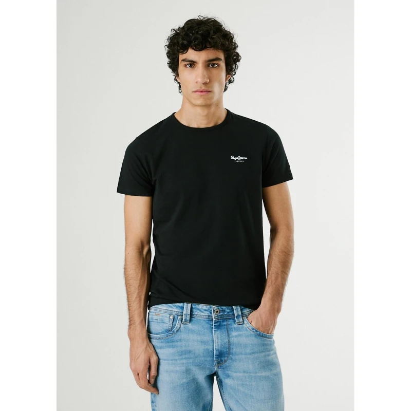 Image of Pepe Jeans Original Basic Stretch T-Shirt with Crew Neck Black Cotton XL